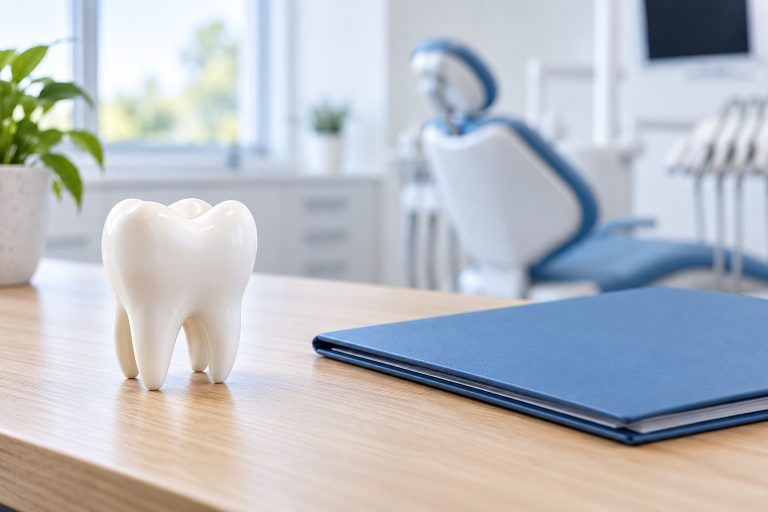 Illustrative dental model on a consultation desk